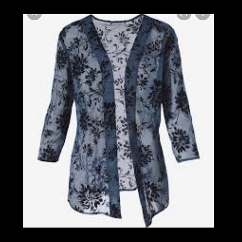 Chicos Blue Floral Kimono Top Blazer M NWTS